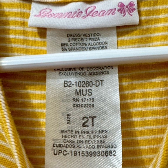 Bonnie Jean Floral Striped Yellow Kids Dress, Toddler Size 3T - Picture 3 of 3